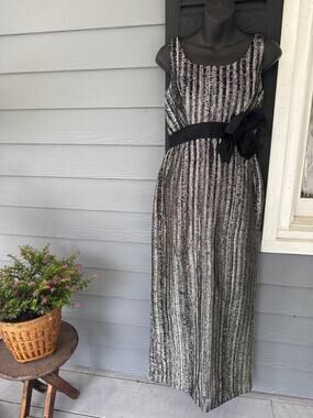 1950s Shimmery Gown Dress with Bow Detail and Zipper